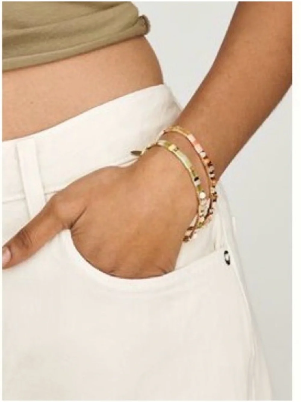 Anthropologie Gold and Orange Layered Bead Bracelet
